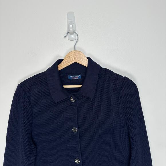 Saint James 100% Wool Long Cardigan Navy 10 - Picture 4 of 10